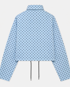 Textured dotted jacquard bomber jacket showing ribbed hem and zip fastening detail