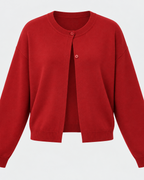 Fine-gauge knit cardigan with round neck and button front, front view