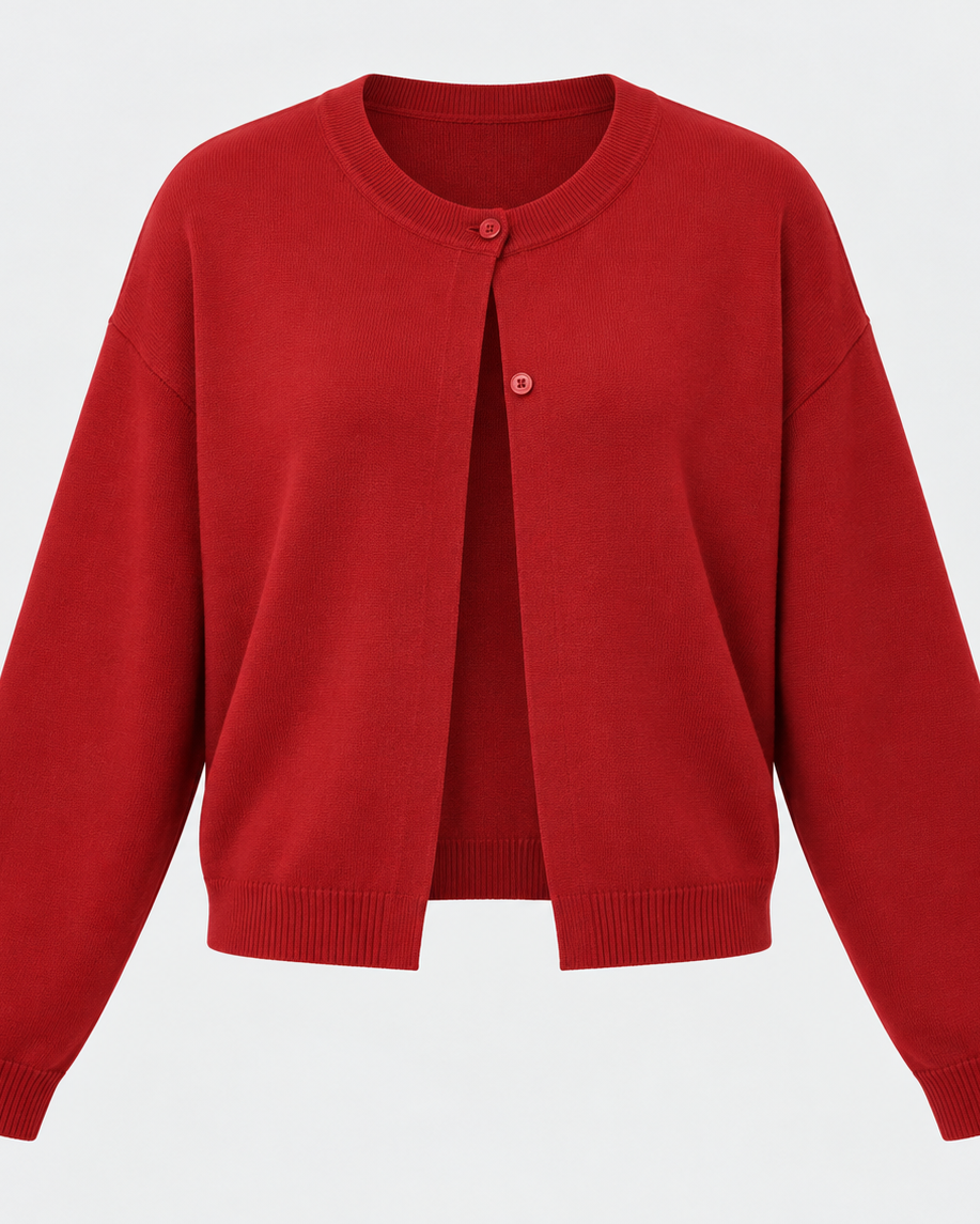 Fine-gauge knit cardigan with round neck and button front, front view