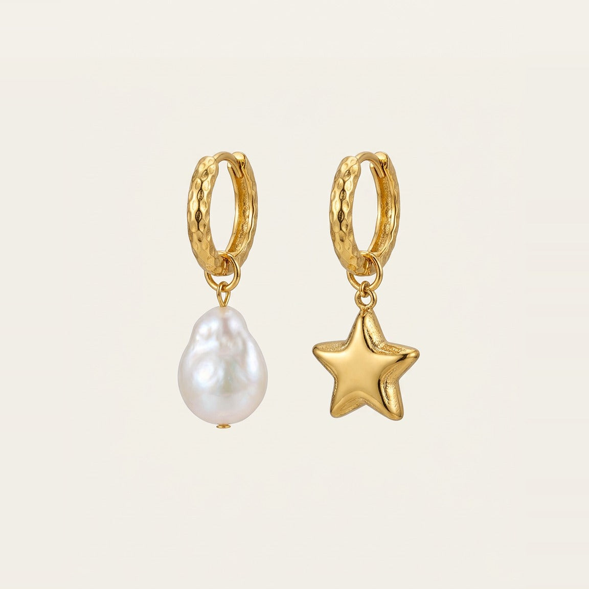 Celestial Baroque Pearl Drop Hoops in Gold and Cream