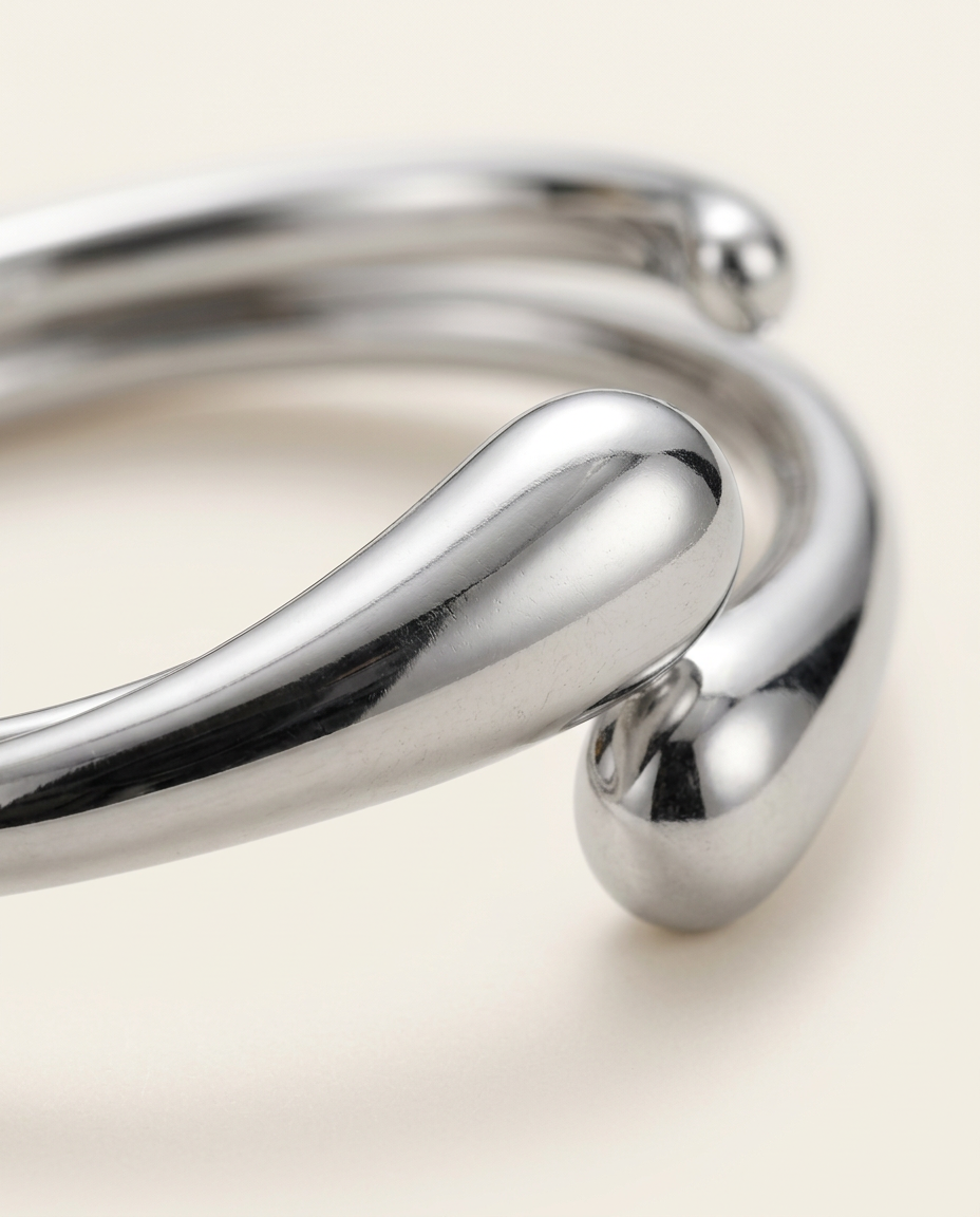 Close-up of the polished silver cuff bracelet
