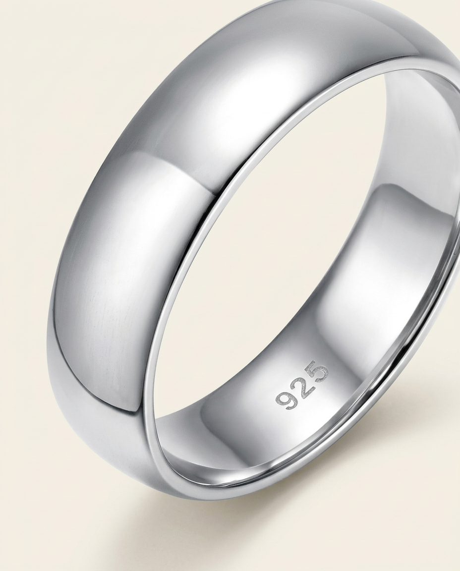 Close-up of the polished silver band