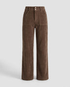 Taupe corduroy wide-leg trousers, front view