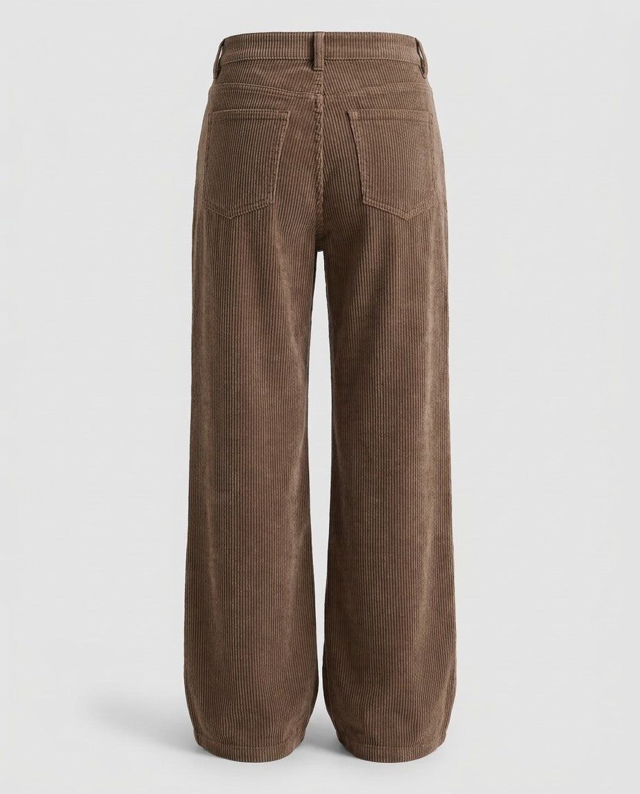 Corduroy Wide-Leg Trousers — Taupe, back view