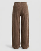 Corduroy Wide-Leg Trousers — Taupe, back view