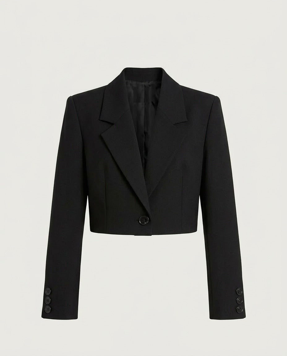 Cropped Blazer, Black, front