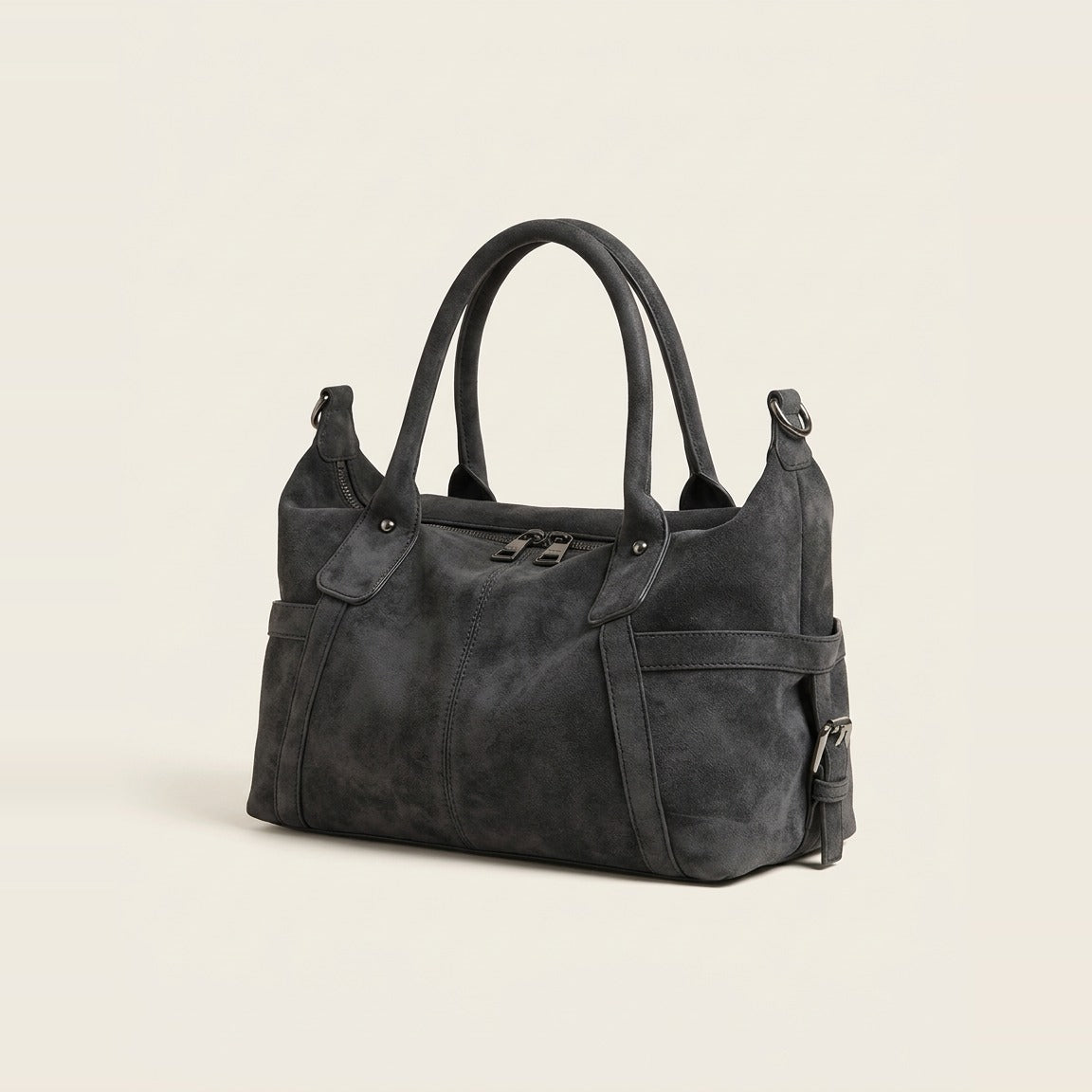 Faux Suede Slouch Tote, Washed Charcoal, photo