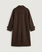 The back of the Chocolate coat, showing the straight silhouette.