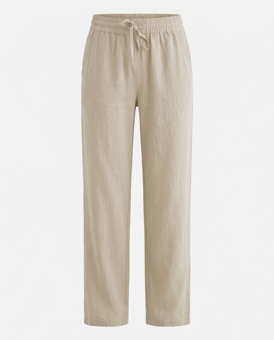 Cotton Drawstring Trousers, Camel, front