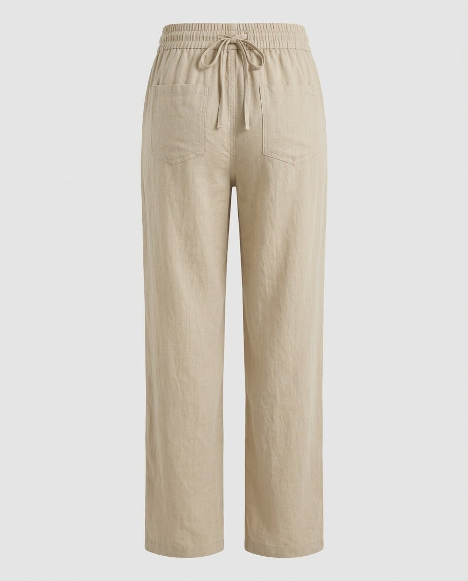 Cotton Drawstring Trousers, Camel, back