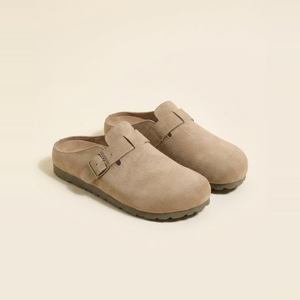 Essential Faux Suede Mule in Taupe, full view.