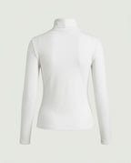 Back view of the fitted long-sleeve turtleneck top in white