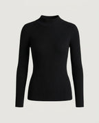 Essential Ribbed Mock Neck Sweater in Black, front view