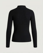 Essential Ribbed Mock Neck Sweater in Black, back view
