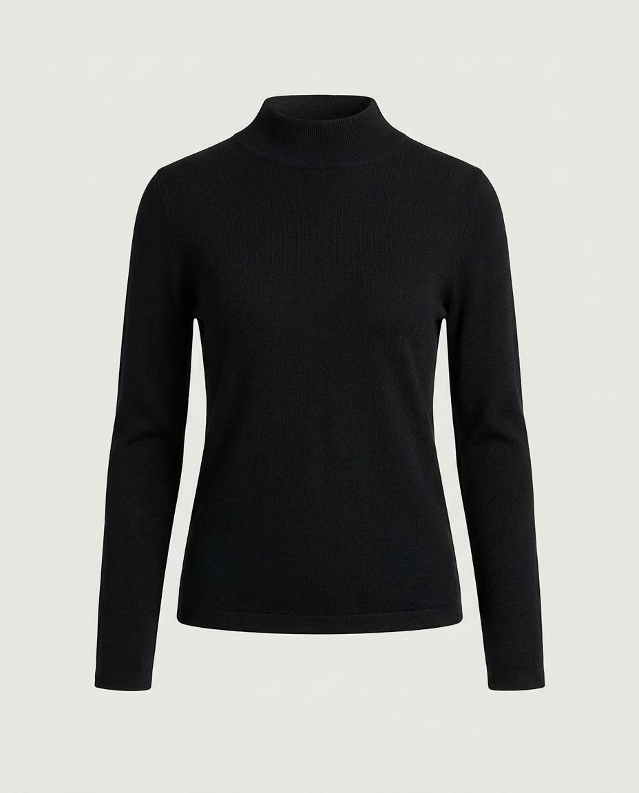Fine Knit Mock Neck, Black, front