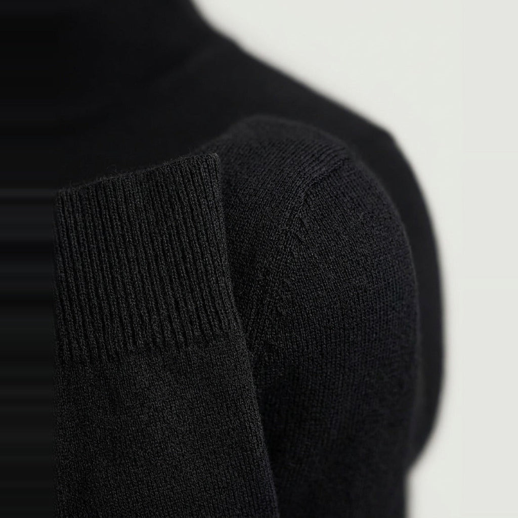 Fine Knit Mock Neck, Black, detail