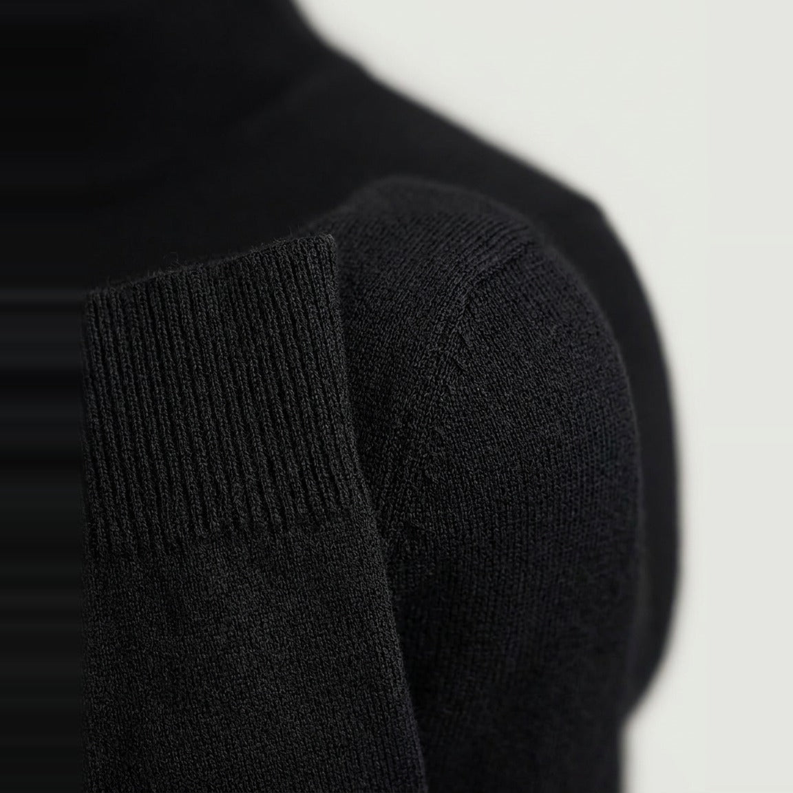 Fine Knit Mock Neck, Black, detail