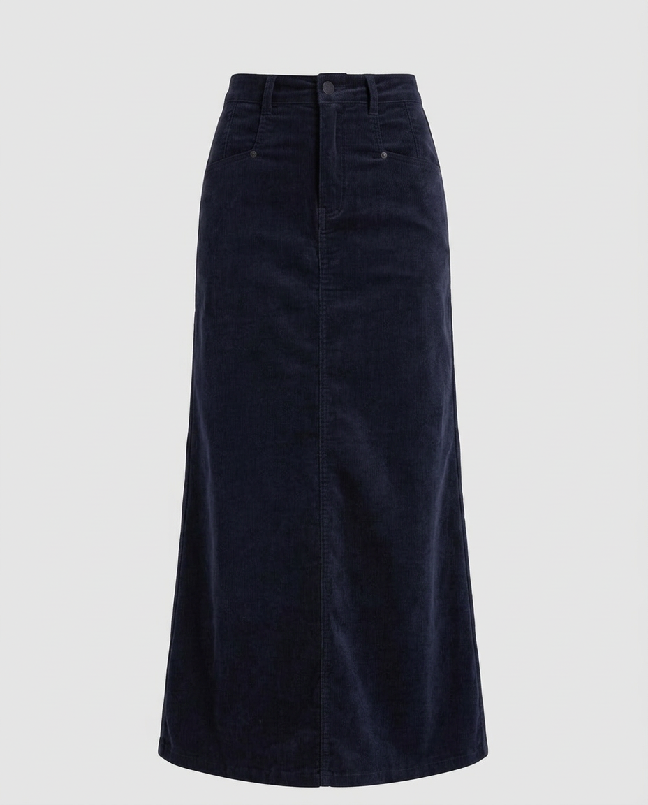Corduroy Maxi Skirt, Navy, front