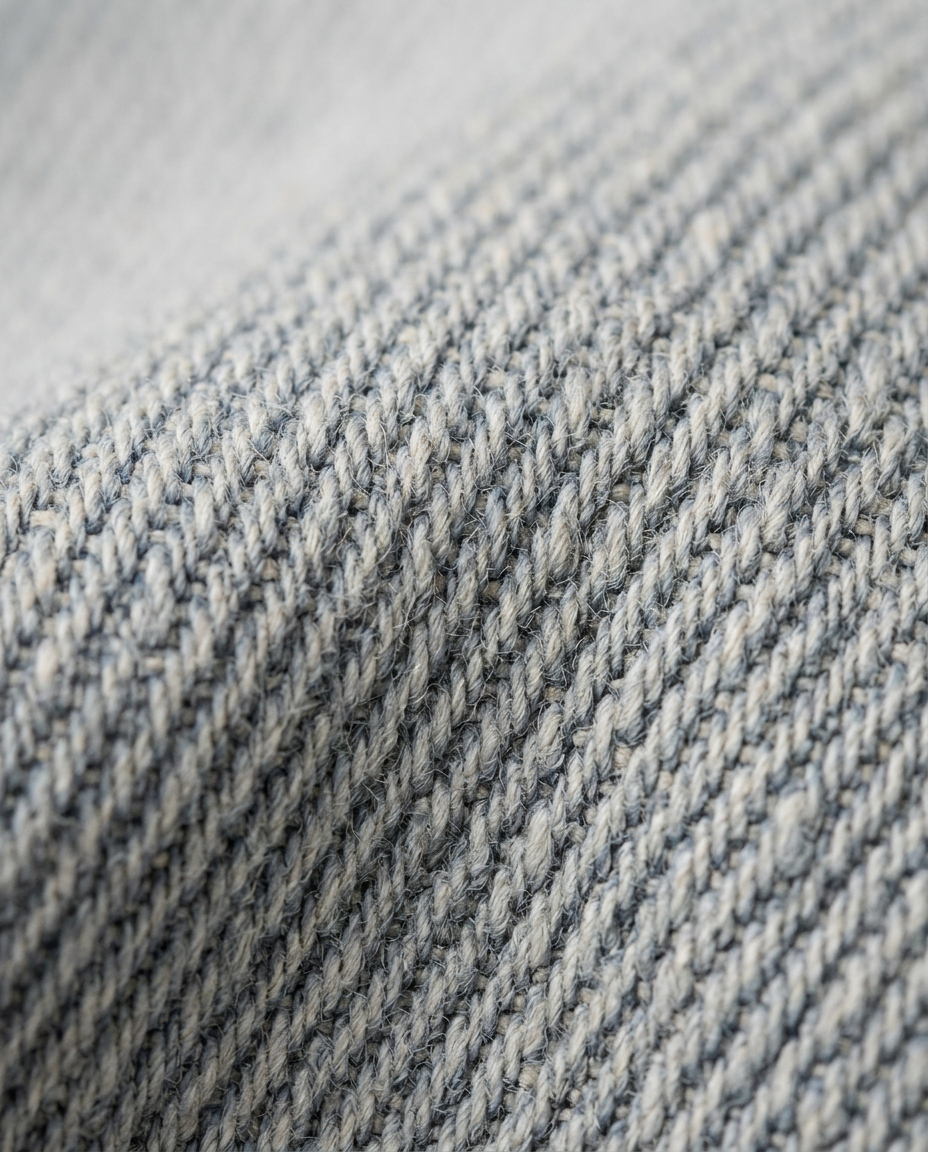 Barrel Leg Jeans in Light Wash, pale blue twill denim close-up