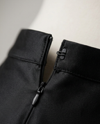 Bias Satin Midi Skirt in Black, waist closure with hook and invisible zip, detail view