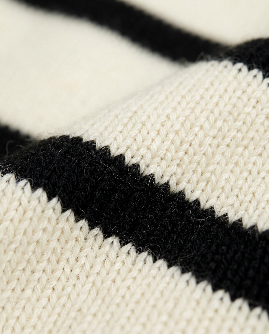 Breton Half-Zip Knit Pullover, Cream Black, fabric