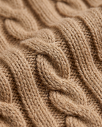 Cable Knit Flare Dress in Camel, chunky cable knit close-up