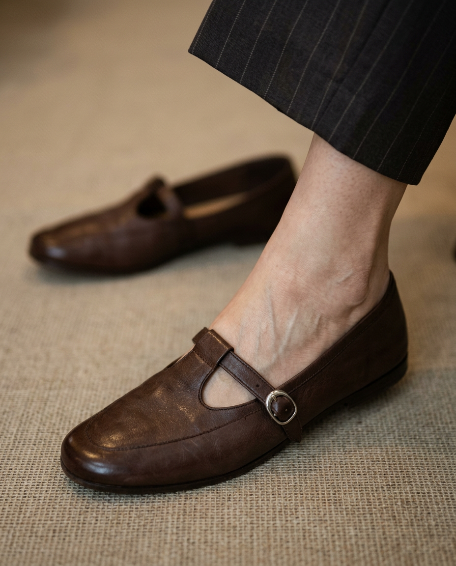 Mary Jane Flat, Chocolate, detail