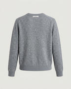 Back view of the classic crewneck cardigan in grey.
