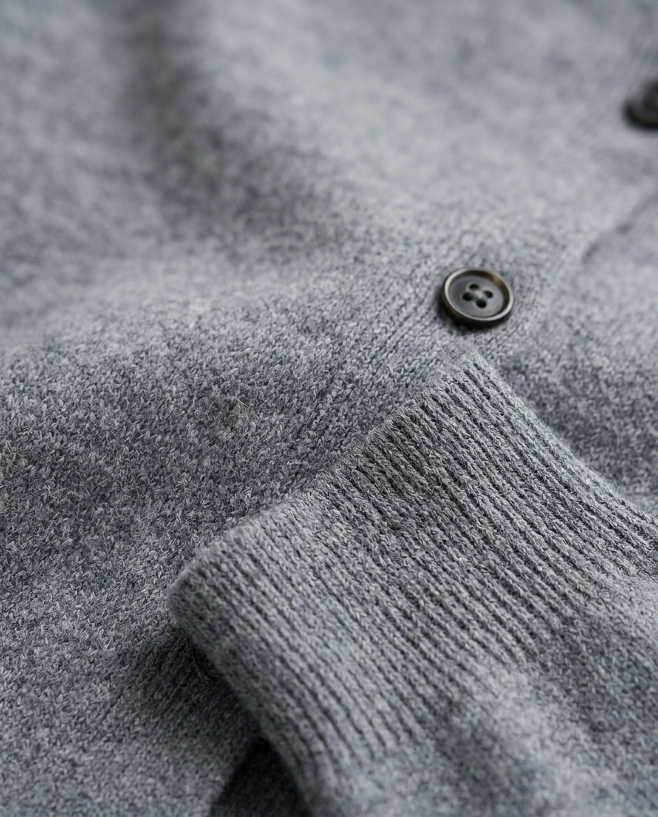 Classic Crewneck Cardigan, Grey, detail
