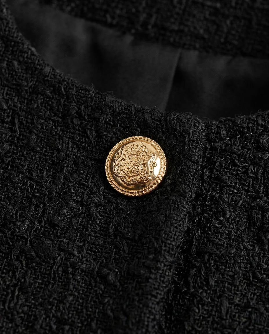 Classic Collarless Tweed Jacket, Black, detail
