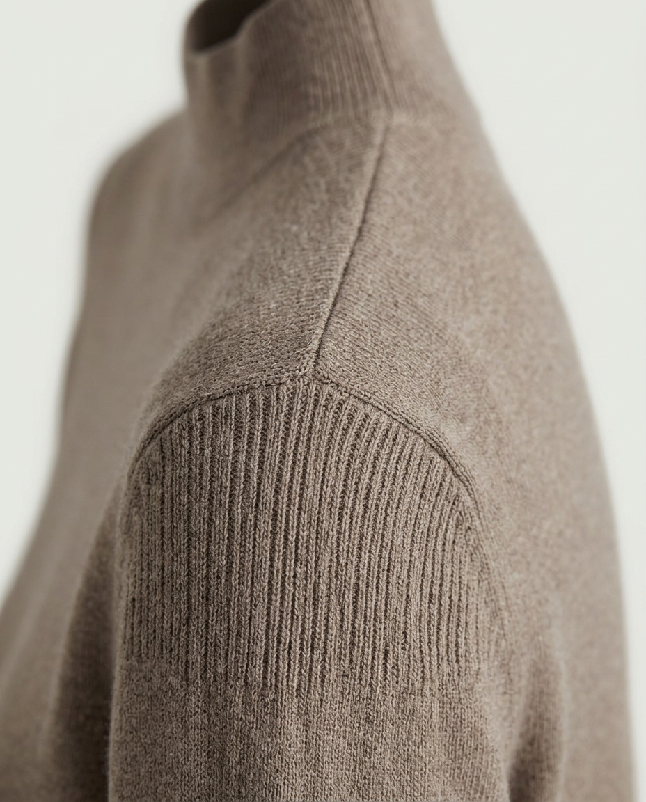 Classic Fine-Knit Mock Neck, Taupe, detail