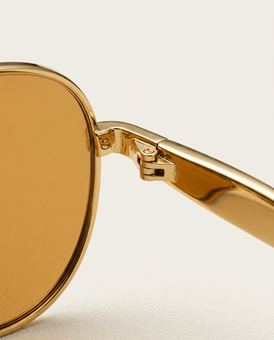 Close-up of the double bridge and nose pads in champagne gold.