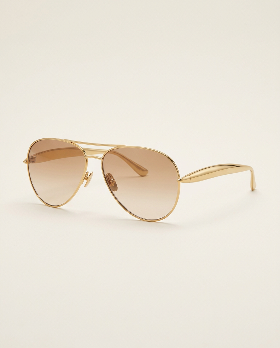 Front view of oversized aviator sunglasses in champagne gold.