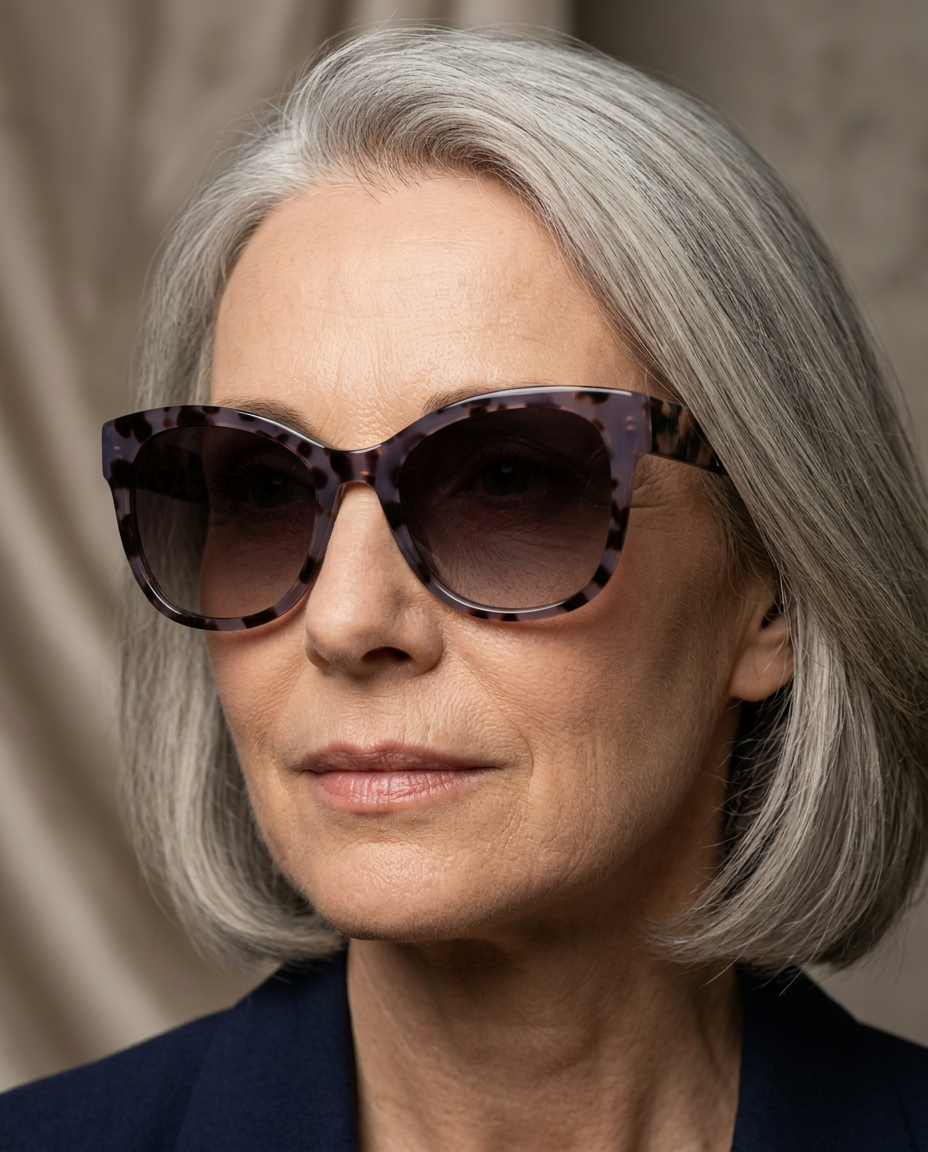 Side profile showing the wide temple of sunglasses in taupe tortoise