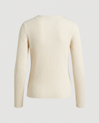 Folded ribbed V-neck sweater in cream, back view
