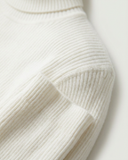 Classic Ribbed Turtleneck Sweater, Cream, detail