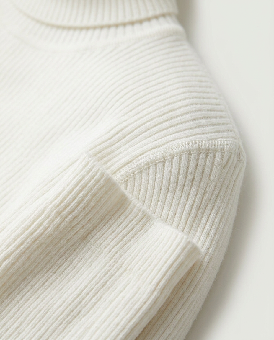 Classic Ribbed Turtleneck Sweater, Cream, detail