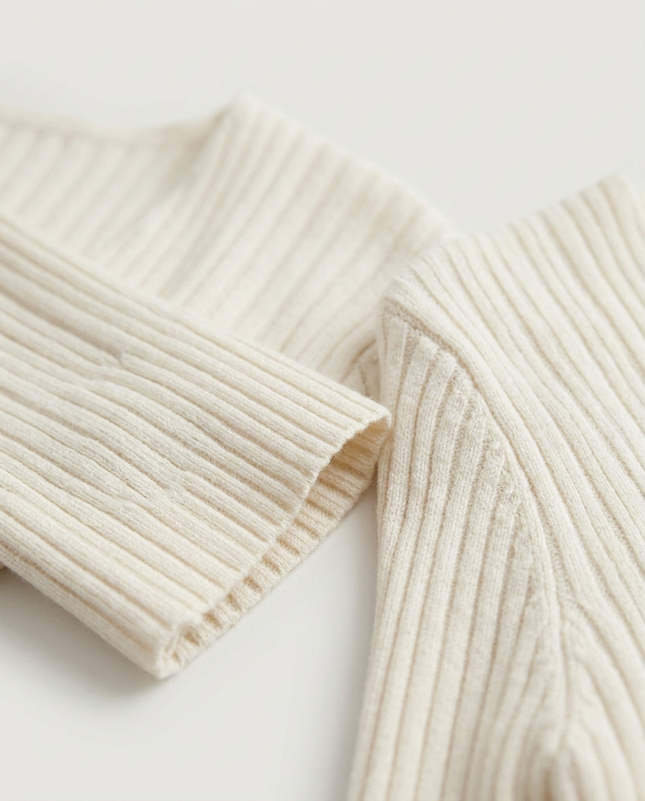 Classic Ribbed V-Neck Sweater, Cream, detail