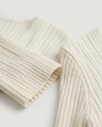 Classic Ribbed V-Neck Sweater, Cream, detail