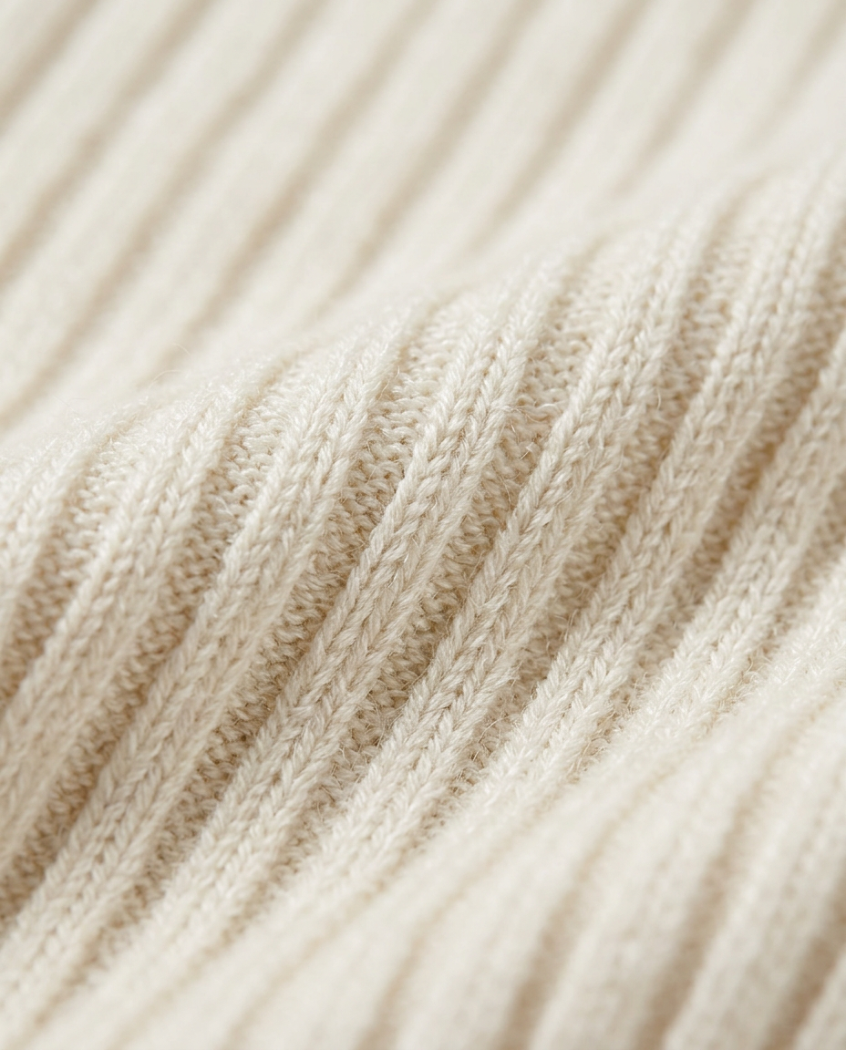 Classic Ribbed V-Neck Sweater, Cream, fabric