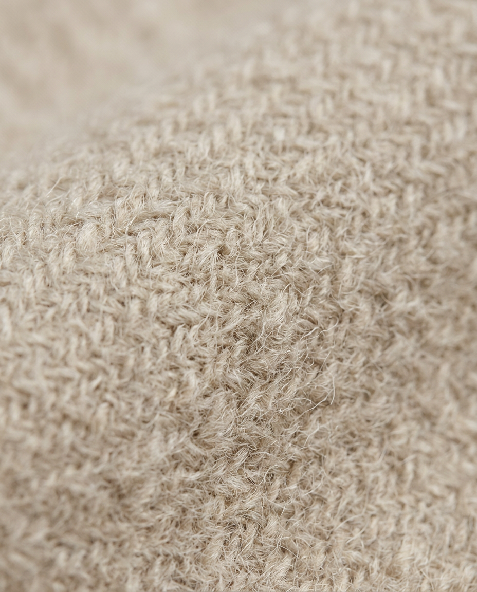 Collarless Coat in Cream, brushed woven texture close-up