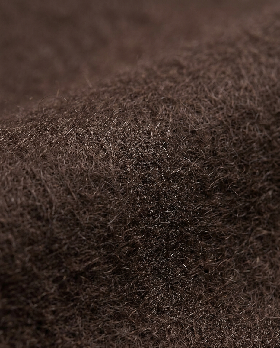 Double-Breasted Coat in Chocolate, brushed napped wool-look surface close-up