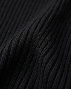 Essential Ribbed Mock Neck Sweater in Black, fine vertical rib knit close-up