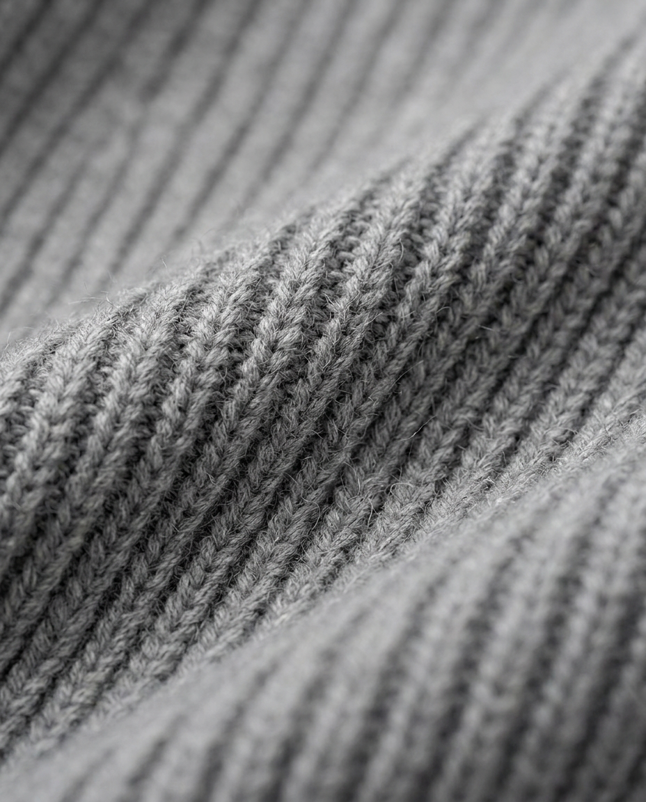 Essential Wrap Knit Top in Grey, chunky rib knit close-up