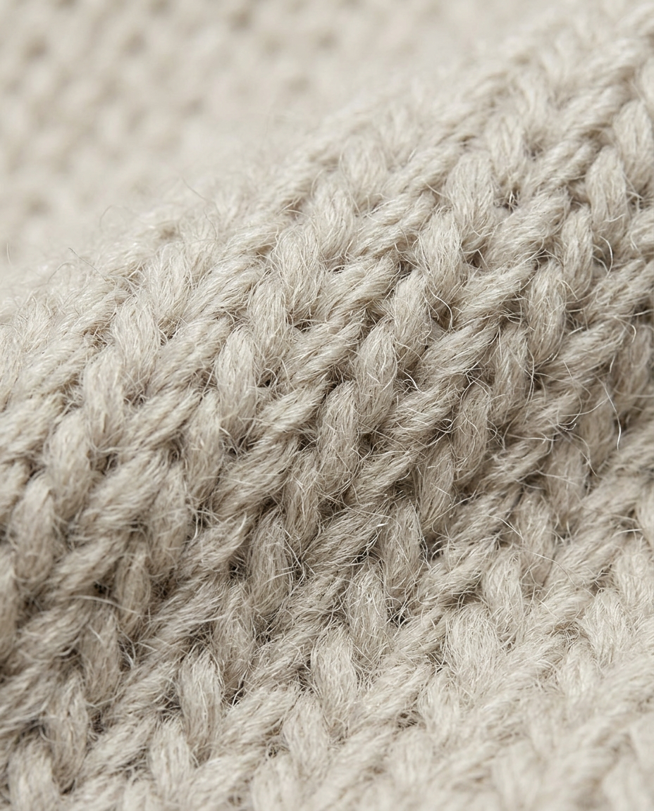 Fine Gauge Button Cardigan in Oatmeal, chunky knit stitch close-up