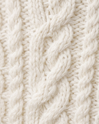 Cable Knit Cardigan in White, chunky cable knit stitch close-up