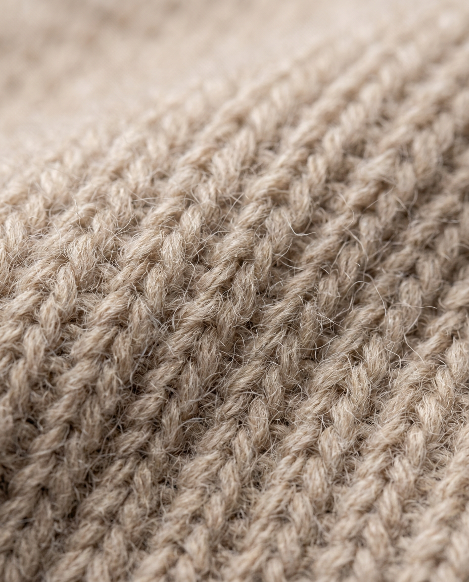 Mock Neck Knit in Oatmeal, chunky ribbed knit stitch close-up