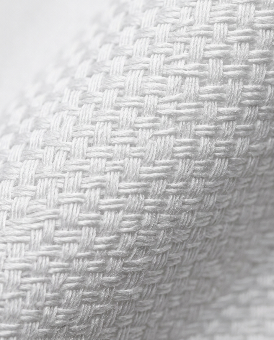 Oversized Poplin Shirtdress in White, textured basket weave close-up