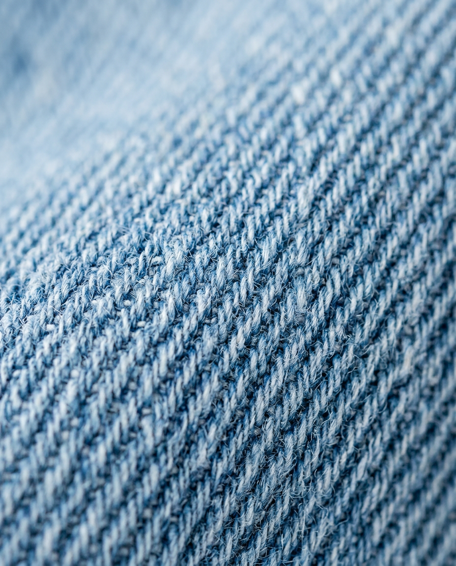 Raw Seam Jeans in Blue, diagonal twill weave close-up