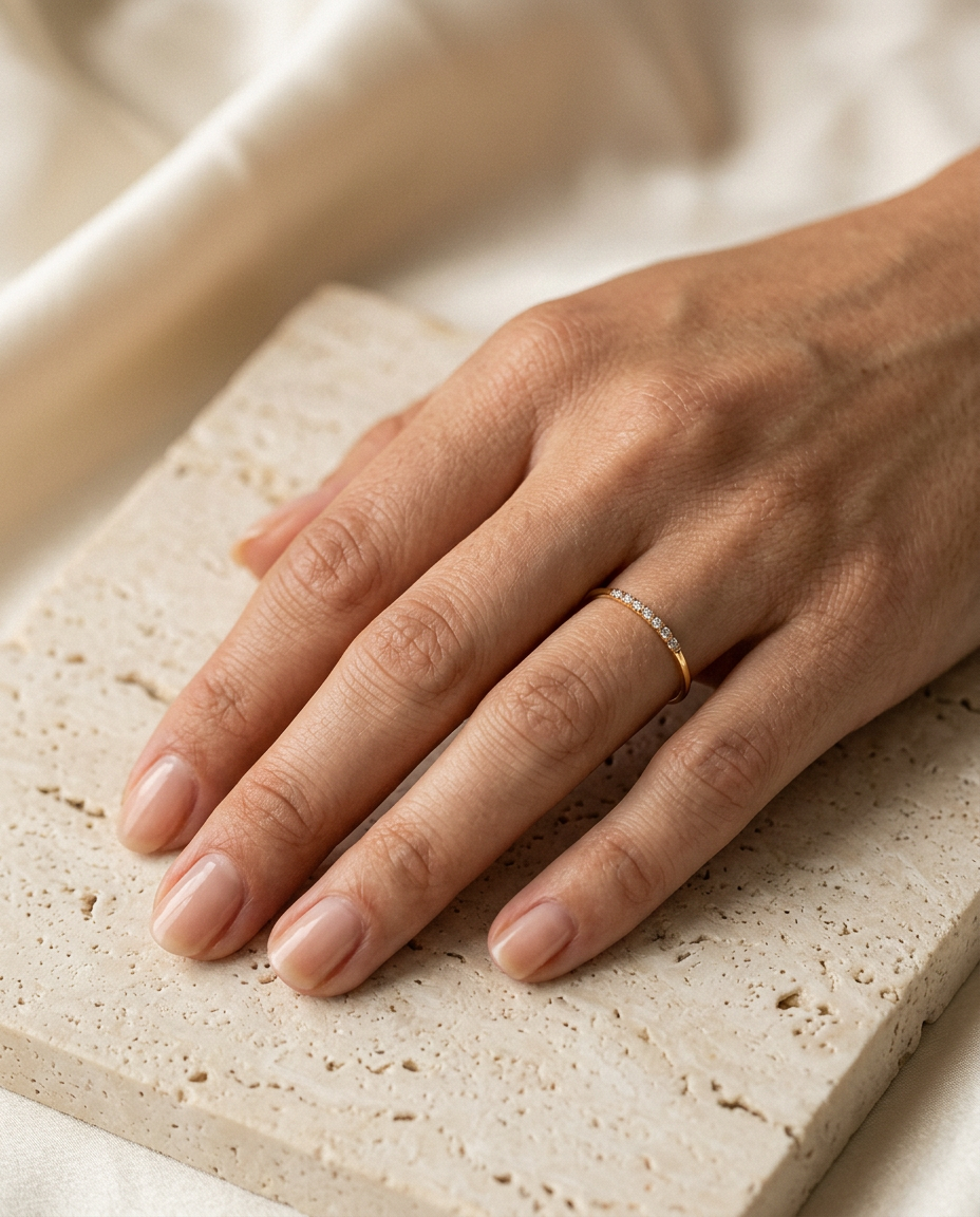 Close-up of the pavé stone row in Gold.